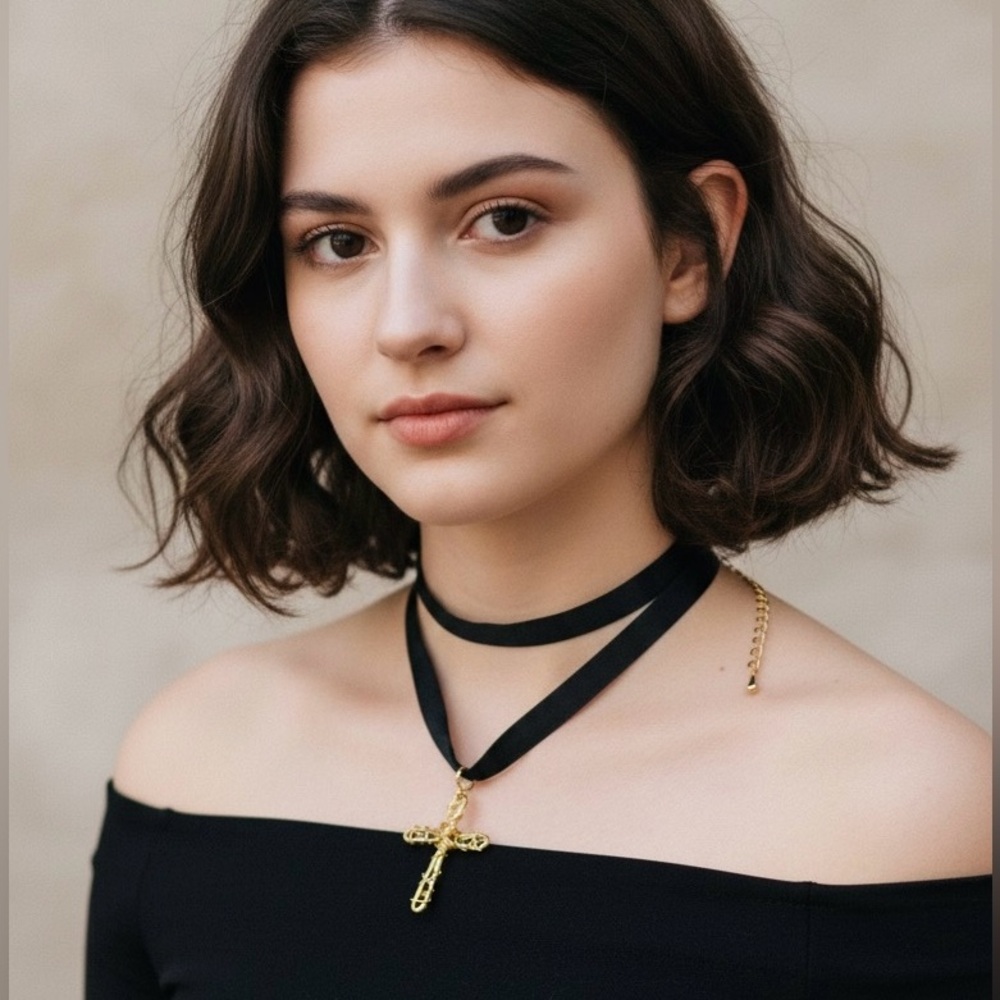 Choker Necklace with Cross Pendant